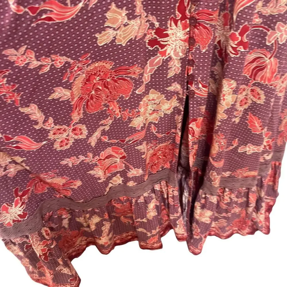 Jasse Dress Womens Medium Purple Floral Boho Maxi V Neck Ruffle Hem Lace Trim - Picture 9 of 12